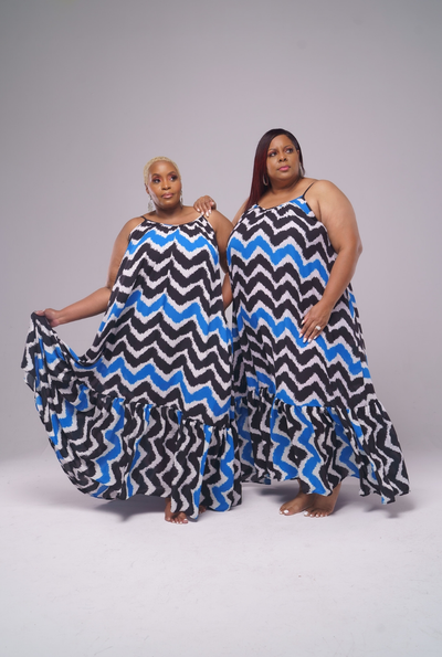 Summer Vibes Maxi Dress--Blue Chevron Print